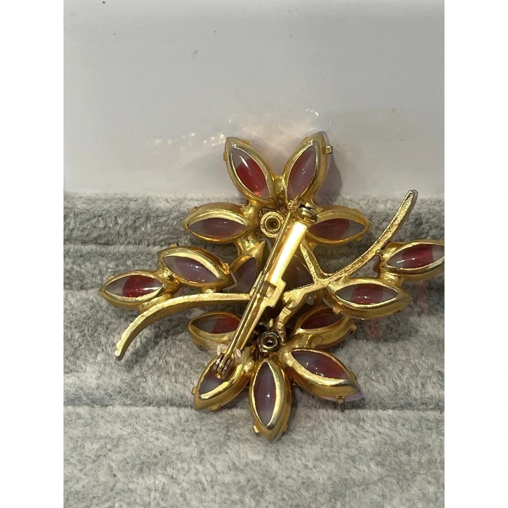Pink Rhinestone Givre Molded Brooch Layered AB Flower Spray Prong- Juliana Style